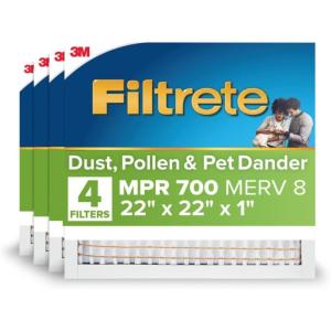 imageFiltrete 175x235x1 AC Furnace Air Filter MPR 700 MERV 8 Tough on Pollen Easy on Airflow 3Month Pleated 1Inch Electrostatic Air Cleaning Filter 4Pack Actual Size 1719 x 2319 x 081 in22x22x1