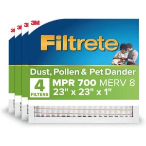 imageFiltrete 175x235x1 AC Furnace Air Filter MPR 700 MERV 8 Tough on Pollen Easy on Airflow 3Month Pleated 1Inch Electrostatic Air Cleaning Filter 4Pack Actual Size 1719 x 2319 x 081 in23x23x1