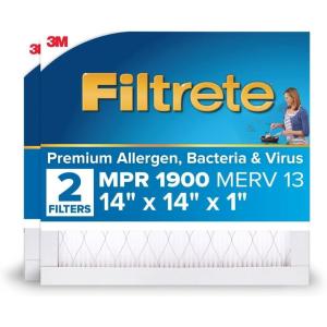 imageFiltrete 18x20x1 AC Furnace Air Filter MERV 13 MPR 1900 Premium Allergen Bacteria ampamp Virus Filter 3Month Pleated 1Inch Electrostatic Air Cleaning Filter 2Pack Actual Size 1781x1981x081 in14x14x1