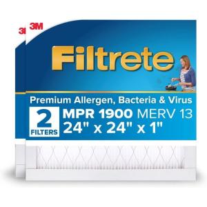 imageFiltrete 18x20x1 AC Furnace Air Filter MERV 13 MPR 1900 Premium Allergen Bacteria ampamp Virus Filter 3Month Pleated 1Inch Electrostatic Air Cleaning Filter 2Pack Actual Size 1781x1981x081 in24x24x1
