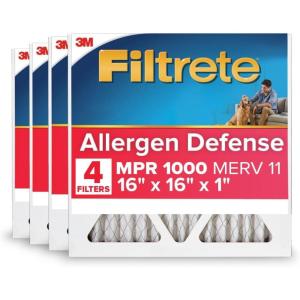 imageFiltrete 16x16x1 AC Furnace Air Filter MERV 11 MPR 1000 Micro Allergen Defense 3Month Pleated 1Inch Electrostatic Air Cleaning Filter 4Pack Actual Size 1581 x 1581 x 081 in16x16x1
