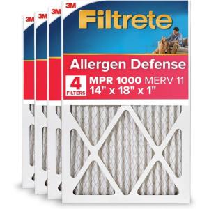 imageFiltrete 16x16x1 AC Furnace Air Filter MERV 11 MPR 1000 Micro Allergen Defense 3Month Pleated 1Inch Electrostatic Air Cleaning Filter 4Pack Actual Size 1581 x 1581 x 081 in14x18x1