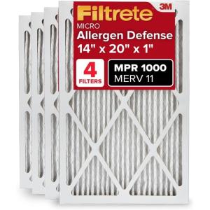 imageFiltrete 16x16x1 AC Furnace Air Filter MERV 11 MPR 1000 Micro Allergen Defense 3Month Pleated 1Inch Electrostatic Air Cleaning Filter 4Pack Actual Size 1581 x 1581 x 081 in14x20x1