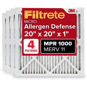 imageFiltrete 16x16x1 AC Furnace Air Filter MERV 11 MPR 1000 Micro Allergen Defense 3Month Pleated 1Inch Electrostatic Air Cleaning Filter 4Pack Actual Size 1581 x 1581 x 081 in20x20x1