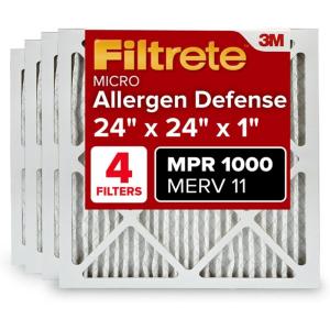 imageFiltrete 16x16x1 AC Furnace Air Filter MERV 11 MPR 1000 Micro Allergen Defense 3Month Pleated 1Inch Electrostatic Air Cleaning Filter 4Pack Actual Size 1581 x 1581 x 081 in24x24x1