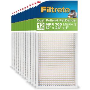 imageFiltrete 12x30x1 AC Furnace Air Filter MPR 700 MERV 8 Tough on Pollen Easy on Airflow 3Month Pleated 1Inch Electrostatic Air Cleaning Filter 12Pack Actual Size 1181 x 2981 x 081 in12x24x1