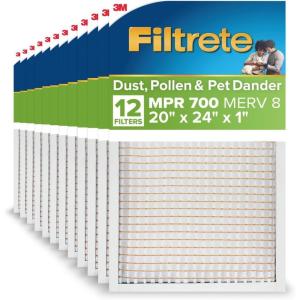 imageFiltrete 12x30x1 AC Furnace Air Filter MPR 700 MERV 8 Tough on Pollen Easy on Airflow 3Month Pleated 1Inch Electrostatic Air Cleaning Filter 12Pack Actual Size 1181 x 2981 x 081 in20x24x1