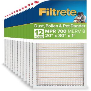 imageFiltrete 12x30x1 AC Furnace Air Filter MPR 700 MERV 8 Tough on Pollen Easy on Airflow 3Month Pleated 1Inch Electrostatic Air Cleaning Filter 12Pack Actual Size 1181 x 2981 x 081 in20x30x1