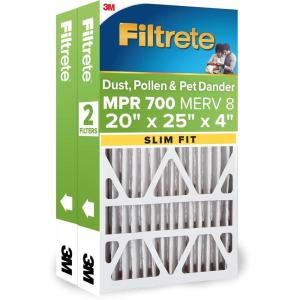 imageFiltrete 20x25x4 Slim Fit AC Furnace Air Filter MPR 700 MERV 8 Fits AprilAire ampamp Carrier Capture Dust Pollen ampamp Pet Dander Reduction 2Pack Actual Size 195x245x375 in20x25x4 SlimFit