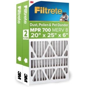 imageFiltrete 20x25x4 Slim Fit AC Furnace Air Filter MPR 700 MERV 8 Fits AprilAire ampamp Carrier Capture Dust Pollen ampamp Pet Dander Reduction 2Pack Actual Size 195x245x375 in20x25x6