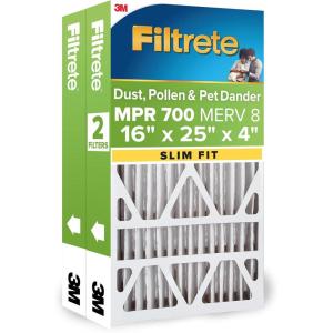 imageFiltrete 20x25x4 Slim Fit AC Furnace Air Filter MPR 700 MERV 8 Fits AprilAire ampamp Carrier Capture Dust Pollen ampamp Pet Dander Reduction 2Pack Actual Size 195x245x375 in16x25x4 SlimFit