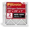 imageFiltrete 25x25x1 AC Furnace Air Filter MERV 11 MPR 1000 Micro Allergen Defense 3Month Pleated 1Inch Electrostatic Air Cleaning Filter 2 Pack Actual Size 24688 x 24688 x 0813 in