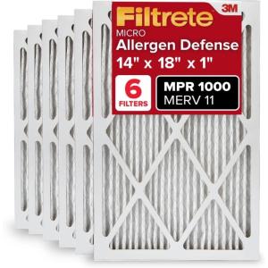 imageFiltrete 14x18x1 AC Furnace Air Filter MERV 11 MPR 1000 Micro Allergen Defense 3Month Pleated 1Inch Electrostatic Air Cleaning Filter 6 Pack Actual Size 1381 x 1781 x 081 in