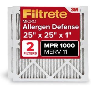 imageFiltrete 25x25x1 AC Furnace Air Filter MERV 11 MPR 1000 Micro Allergen Defense 3Month Pleated 1Inch Electrostatic Air Cleaning Filter 2 Pack Actual Size 24688 x 24688 x 0813 in