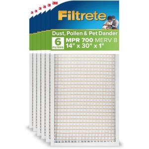 image:imageFiltrete 12x20x1 AC Furnace Air Filter MPR 700 MERV 8 Tough on Pollen Easy on Airflow 3Month Pleated 1Inch Electrostatic Air Cleaning Filter 6Pack Actual Size 1181 x 1981 x 081 in14x30x1