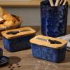 imageCeramic Butter Dish Keeper Container  Vicrays Porcelain Airtight Lid Butter Container with Knife for Countertop  Large Butter Keeper Crock for West or East Coast Butter  Blue