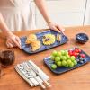 imageVicrays Ceramic Rectangle Serving Platters  14quot 12quot 10quot Porcelain Serving Trays Plates for Party BBQ Appetizers Sushi Dessert  Microwave Oven and Dishwasher Safe  Set of 3 RedBlue