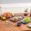 imageVicrays Ceramic Rectangle Serving Platters  14quot 12quot 10quot Porcelain Serving Trays Plates for Party BBQ Appetizers Sushi Dessert  Microwave Oven and Dishwasher Safe  Set of 3 RedBlue