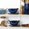 imageVicrays Gravy Boat with Saucer  Large 17oz Ceramic Sauce Boat with Tray Set of 2 for Turkey Salad Dressings Creamer Milk Broth  Thanksgiving Christmas Holiday Serving Dishes  Blue