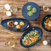 imagevicrays Large Oval Serving Platters 16quot14quot10quot Porcelain Serving Platters for Party BBQStackable Serving Trays Serving Plates for Appetizers Sushi Restaurant Dessert Set of 3 BlueBlue