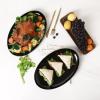 imagevicrays Serving Platter Ceramic Tray Plates Extra Large Oval 145 Inch Porcelain Dinner Plates Long Serving Dish Set Entertaining Party Restaurant Food Meat Sushi Fish Turkey PlatterBright Black