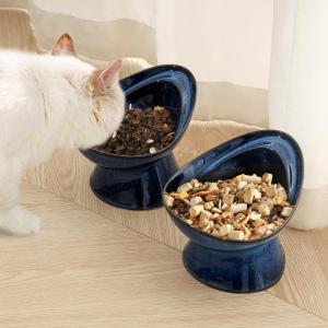 imageVicrays Ceramic Cat Bowl Set  Cat Food Feeding Bowls for Indoor Cats Whisker Friendly Cute Cat Dish Cat Plates Microwave Dishwasher Safe 2 Pack 11 oz 64 inch Blue