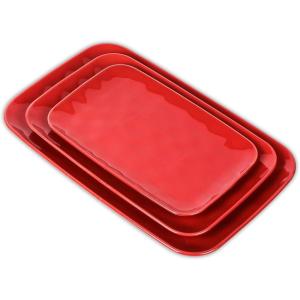 imageVicrays Ceramic Rectangle Serving Platters  14quot 12quot 10quot Porcelain Serving Trays Plates for Party BBQ Appetizers Sushi Dessert  Microwave Oven and Dishwasher Safe  Set of 3 RedRed