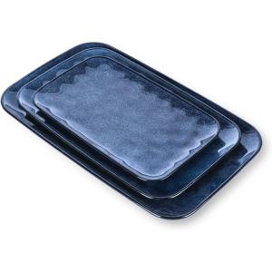 imageVicrays Ceramic Rectangle Serving Platters  14quot 12quot 10quot Porcelain Serving Trays Plates for Party BBQ Appetizers Sushi Dessert  Microwave Oven and Dishwasher Safe  Set of 3 RedBlue