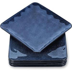 imagevicrays Ceramic Square Plates Set of 6  Large Porcelain 10 inch Dinner Plates for Steak Pasta Pizza  Microwave Oven and Dishwasher Safe  GreenBlue