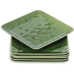 imagevicrays Ceramic Square Plates Set of 6  Large Porcelain 10 inch Dinner Plates for Steak Pasta Pizza  Microwave Oven and Dishwasher Safe  GreenGreen