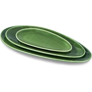 imagevicrays Large Oval Serving Platters 16quot14quot10quot Porcelain Serving Platters for Party BBQStackable Serving Trays Serving Plates for Appetizers Sushi Restaurant Dessert Set of 3 BlueGreen