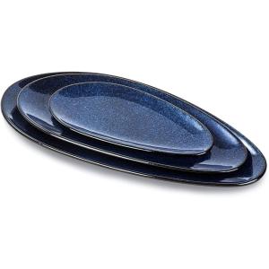 imagevicrays Large Oval Serving Platters 16quot14quot10quot Porcelain Serving Platters for Party BBQStackable Serving Trays Serving Plates for Appetizers Sushi Restaurant Dessert Set of 3 BlueBlue
