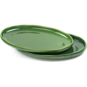imagevicrays Serving Platter Ceramic Tray Plates Extra Large Oval 145 Inch Porcelain Dinner Plates Long Serving Dish Set Entertaining Party Restaurant Food Meat Sushi Fish Turkey PlatterGreen