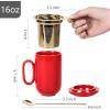 imageCeramic Tea Cup Mug Infuser  VICRAYS Large 16 oz Hot Loose Steeping Handle Teacup with Leaf Infuser Spoon Lid  Blue Tall Glazed Strainer Coffee Mug Microwave Safe  BlueScarlet Red