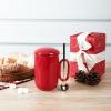 imageCeramic Tea Cup Mug Infuser  VICRAYS Large 16 oz Hot Loose Steeping Handle Teacup with Leaf Infuser Spoon Lid  Blue Tall Glazed Strainer Coffee Mug Microwave Safe  BlueScarlet Red