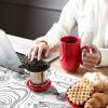 imageCeramic Tea Cup Mug Infuser  VICRAYS Large 16 oz Hot Loose Steeping Handle Teacup with Leaf Infuser Spoon Lid  Blue Tall Glazed Strainer Coffee Mug Microwave Safe  BlueScarlet Red