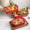 imageVICRAYS Ceramic Bakeware Set Porcelain Rectangular Lasagna Pans Casserole Dish Set for Baking Cooking Kitchen Cake Dinner Banquet and Daily Use 3 PCS 15 x 85 InchesBlueScarlet Red