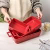 imageVICRAYS Ceramic Bakeware Set Porcelain Rectangular Lasagna Pans Casserole Dish Set for Baking Cooking Kitchen Cake Dinner Banquet and Daily Use 3 PCS 15 x 85 InchesBlueScarlet Red