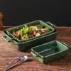 imageVICRAYS Ceramic Bakeware Set Porcelain Rectangular Lasagna Pans Casserole Dish Set for Baking Cooking Kitchen Cake Dinner Banquet and Daily Use 3 PCS 15 x 85 InchesBlueGreen