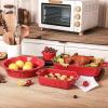 imageVICRAYS Ceramic Bakeware Set Porcelain Rectangular Lasagna Pans Casserole Dish Set for Baking Cooking Kitchen Cake Dinner Banquet and Daily Use 3 PCS 15 x 85 InchesBlueScarlet Red