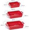 imageVICRAYS Ceramic Bakeware Set Porcelain Rectangular Lasagna Pans Casserole Dish Set for Baking Cooking Kitchen Cake Dinner Banquet and Daily Use 3 PCS 15 x 85 InchesBlueScarlet Red