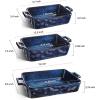imageVICRAYS Ceramic Bakeware Set Porcelain Rectangular Lasagna Pans Casserole Dish Set for Baking Cooking Kitchen Cake Dinner Banquet and Daily Use 3 PCS 15 x 85 InchesBlueBlue