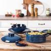 imageVicrays Casserole Dish with Lid  Ceramic Lasagna Pan Deep 2 Quart Round Baking Dishes Covered Bakeware for Oven Safe Serving Dish with Handles for Party Dinner Banquet Daily Use Blue