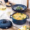 imageVicrays Casserole Dish with Lid  Ceramic Lasagna Pan Deep 2 Quart Round Baking Dishes Covered Bakeware for Oven Safe Serving Dish with Handles for Party Dinner Banquet Daily Use Blue