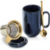 imageCeramic Tea Cup Mug Infuser  VICRAYS Large 16 oz Hot Loose Steeping Handle Teacup with Leaf Infuser Spoon Lid  Blue Tall Glazed Strainer Coffee Mug Microwave Safe  BlueBlue