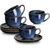 imagevicrays 65 oz Cappuccino Cups with Saucers Set of 4 Ceramic Coffee Cup for Au Lait Double shot Latte Cafe Mocha Tea GreenBlue