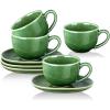 imagevicrays 65 oz Cappuccino Cups with Saucers Set of 4 Ceramic Coffee Cup for Au Lait Double shot Latte Cafe Mocha Tea GreenGreen