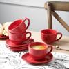 imagevicrays 65 oz Cappuccino Cups with Saucers Set of 4 Ceramic Coffee Cup for Au Lait Double shot Latte Cafe Mocha Tea GreenScarlet Red