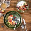imagevicrays Ceramic Dessert Salad Plates 8 Inch Set of 6 Round Microwave Oven and Dishwasher Safe Scratch Resistant Porcelain Fluted Suitable for Snacks Appetizer Home Restaurant Cherry RedGreen