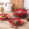 imagevicrays Ceramic Dessert Salad Plates 8 Inch Set of 6 Round Microwave Oven and Dishwasher Safe Scratch Resistant Porcelain Fluted Suitable for Snacks Appetizer Home Restaurant Cherry RedRed
